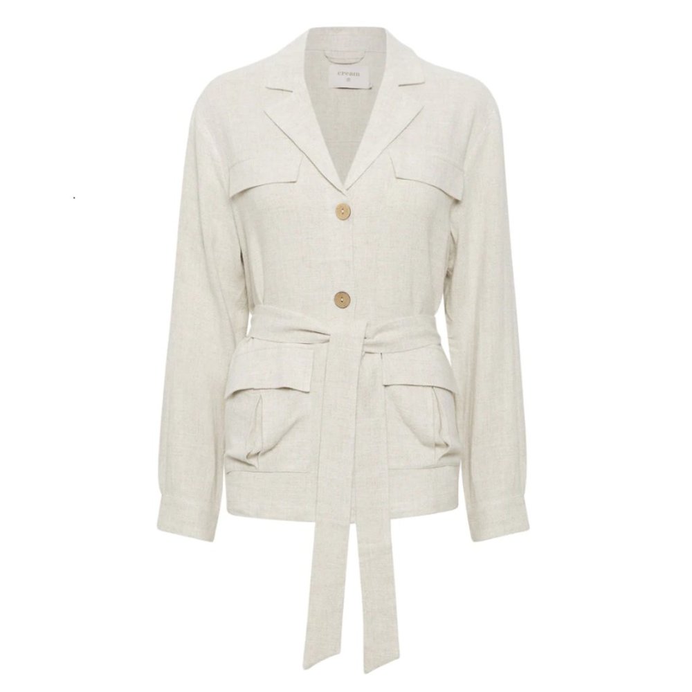 Cream Y2K Valentina Linen Blend Belted Blazer Jacket - EU 38 / US 6